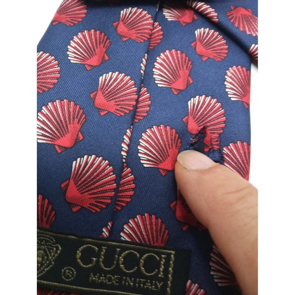 Gucci Men's Tie 100% Silk Blue W Red 🐚 Italy Made Designer Necktie